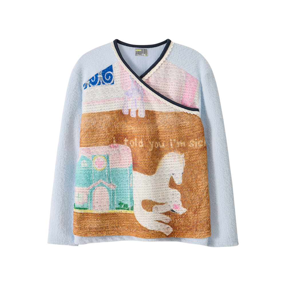 유쓰배쓰 브이넥 레이스 니트 롱슬리브_라이트 블루 홀스(YOUTHBATH V-Neck Lace Knit Long Sleeve_Light Blue Horse)