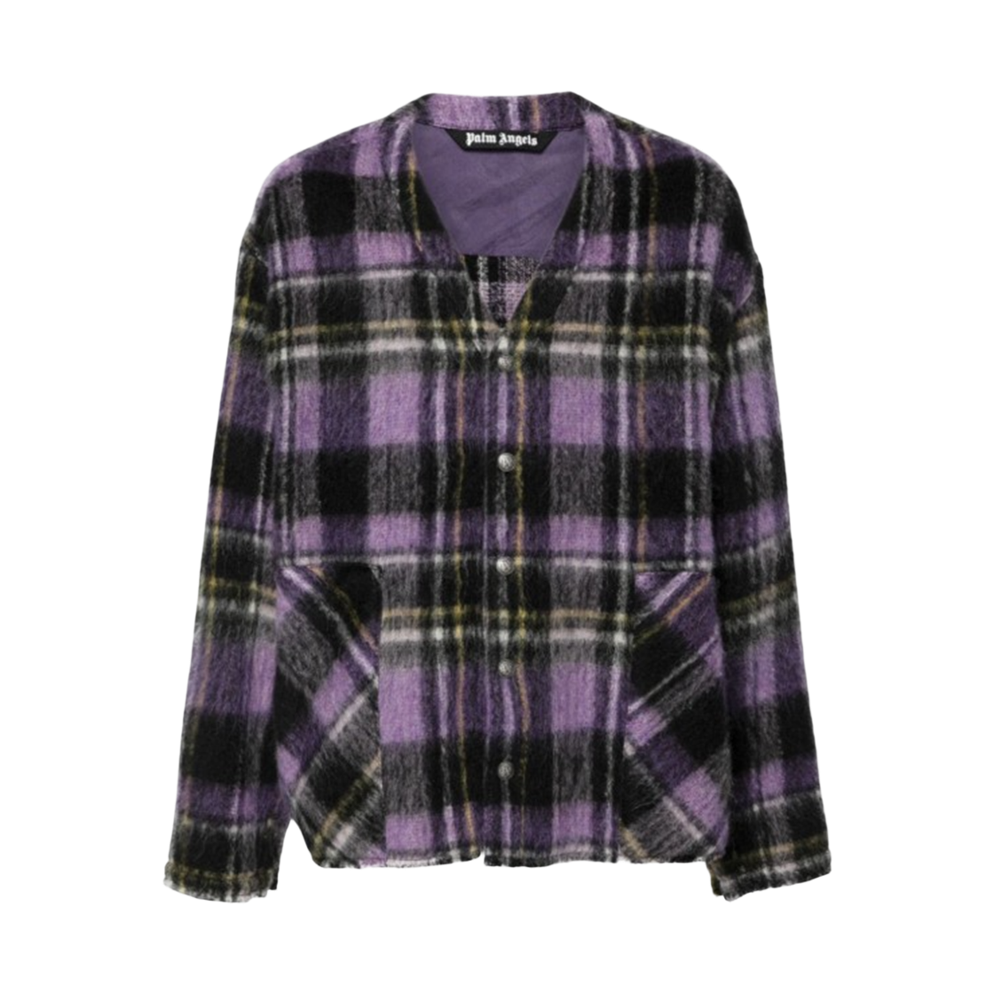 P6SMMA624 Palm Angels Curved Logo Check Overshirt - Violet