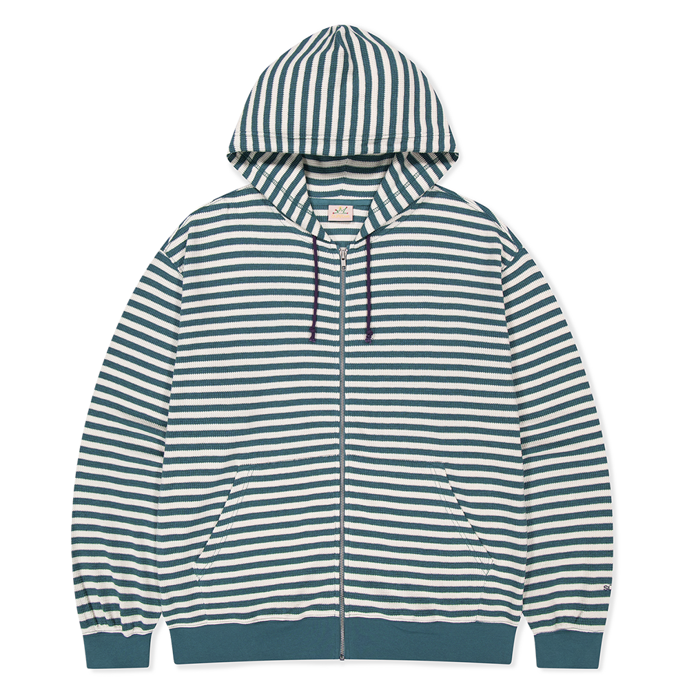 SL253TSWHZ91BL [트리플적립]SUNLOVE <HOME ALONe> Striped Waffle Zip Up Hoodie Blue