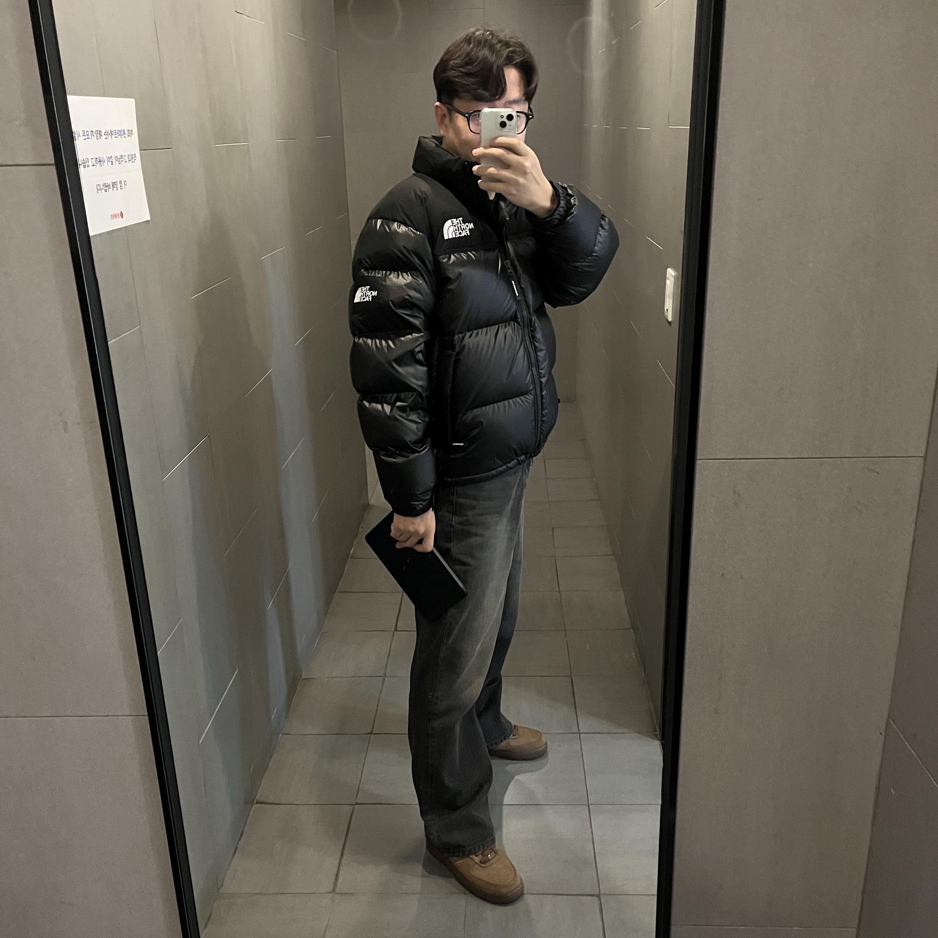 The North Face White Label Novelty Nuptse RDS Down Jacket Black 착용 스타일
