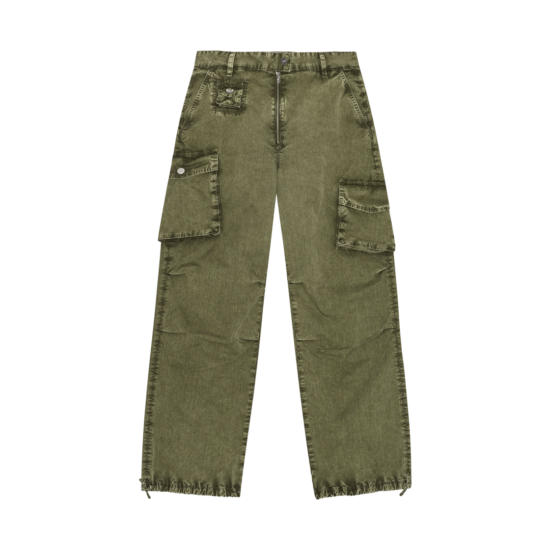 W0754-861 (W) Ganni Washed Twill Trousers Green