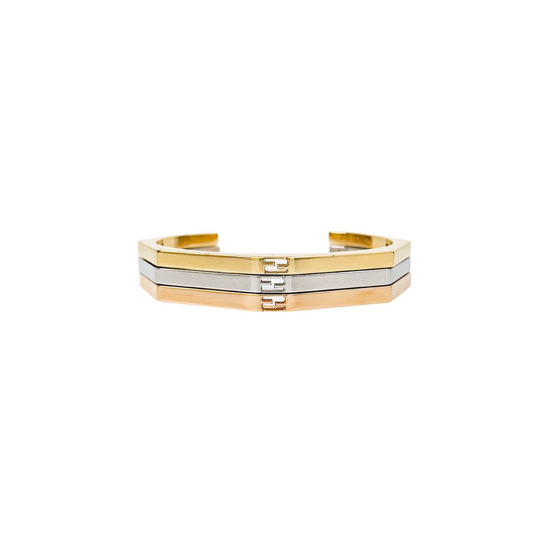 ITKK5BNC7JC9 Fendi Octagon Cuff Triple Set Bracelet - Gold/Silver/Rose Gold