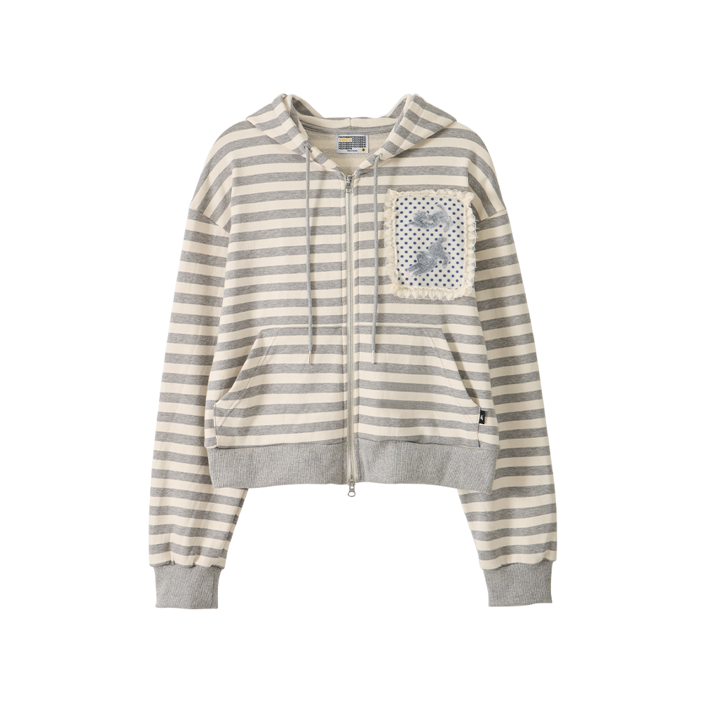 유쓰배쓰 레이스 프레임 스트라이프 후드 집업_라이트 그레이(YOUTHBATH Lace Frame Stripe Hood Zip-Up_Light Gray)