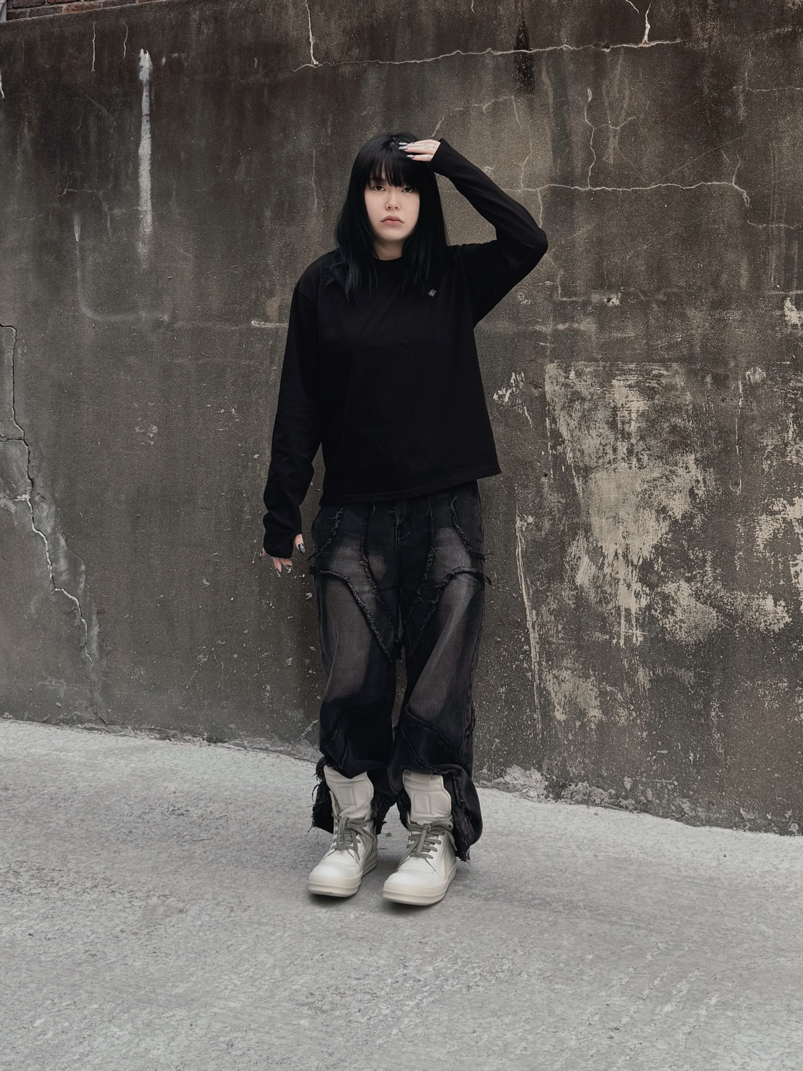 (W) Rick Owens Geobasket Sneakers Milk, Rick Owens Geobasket Sneakers Black Milk 착용 스타일 - 6