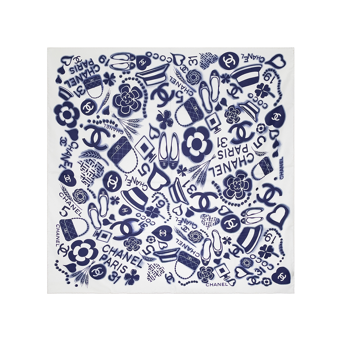 샤넬 20V 심벌즈 스퀘어 스카프 90 아이보리/블루(5ET1727)(Chanel 20V Symbols Square Scarf 90 Ivory/Blue (5ET1727)) - 1