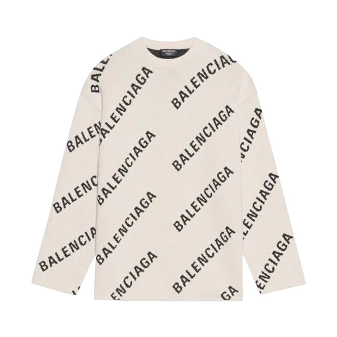657401T32009054 Balenciaga Allover Logo Crewneck Knit White