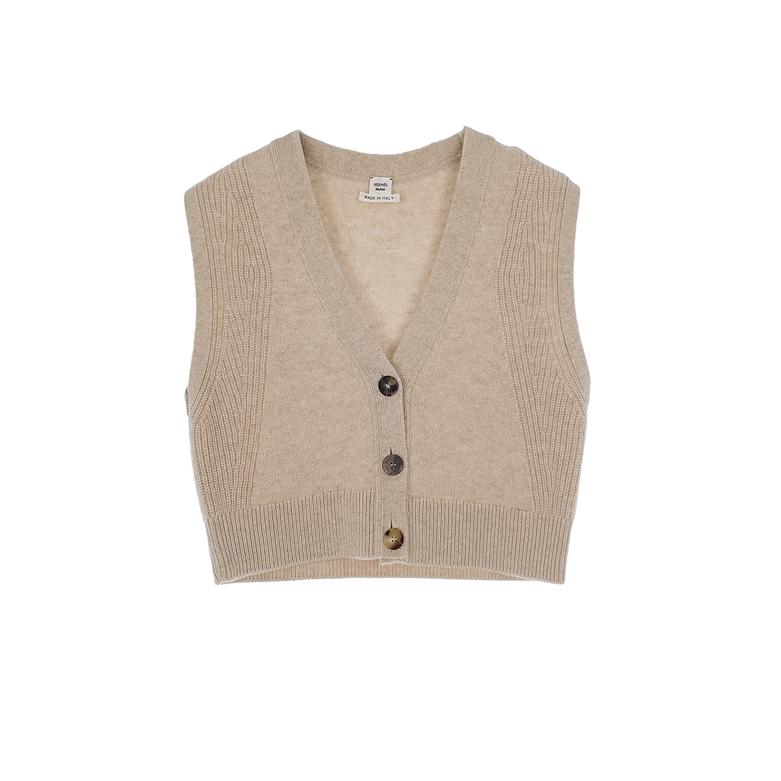 ITU4RNPUCWUO Hermes Cashmere 3-Button Vest 36 Beige Natural