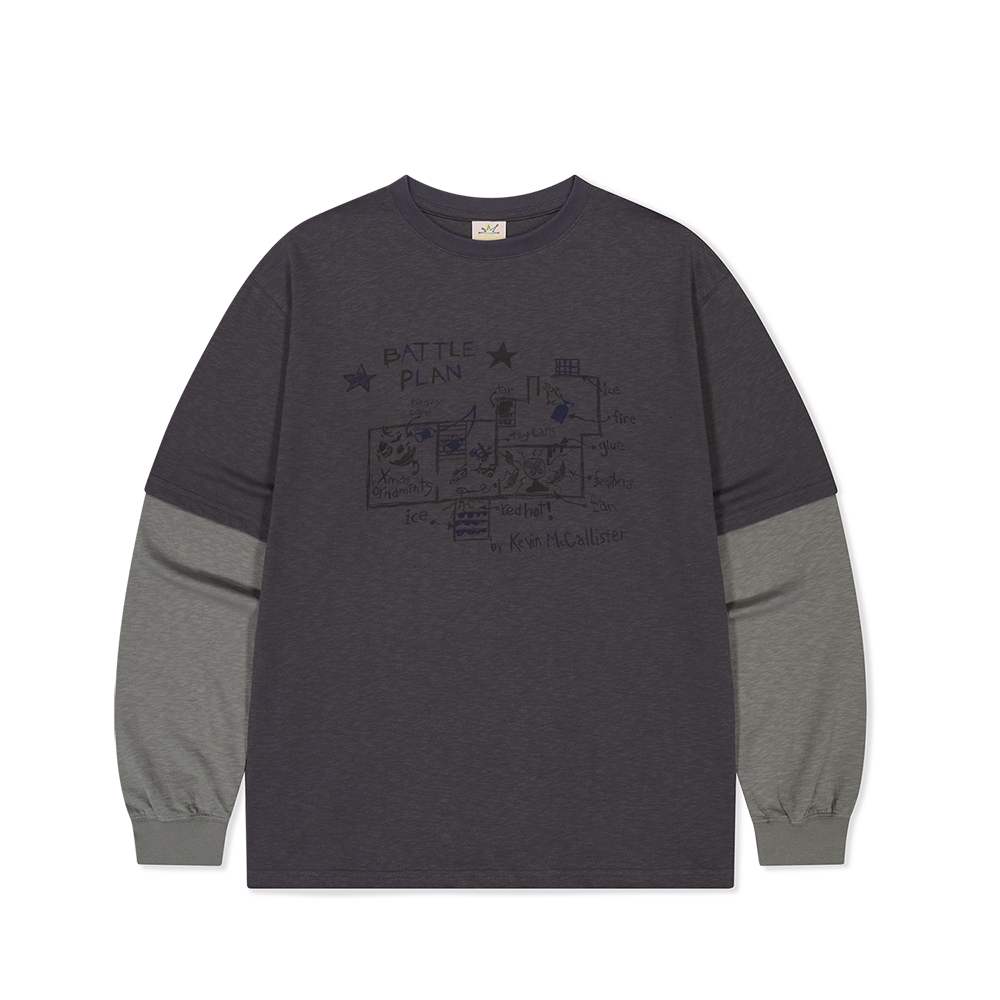 [5% 적립] 썬러브투어 <나 홀로 집에> 레이어드 롱슬리브 티 챠콜([5% 적립] sunlovetour <HOME ALONe> Layered LS Tee Charcoal)