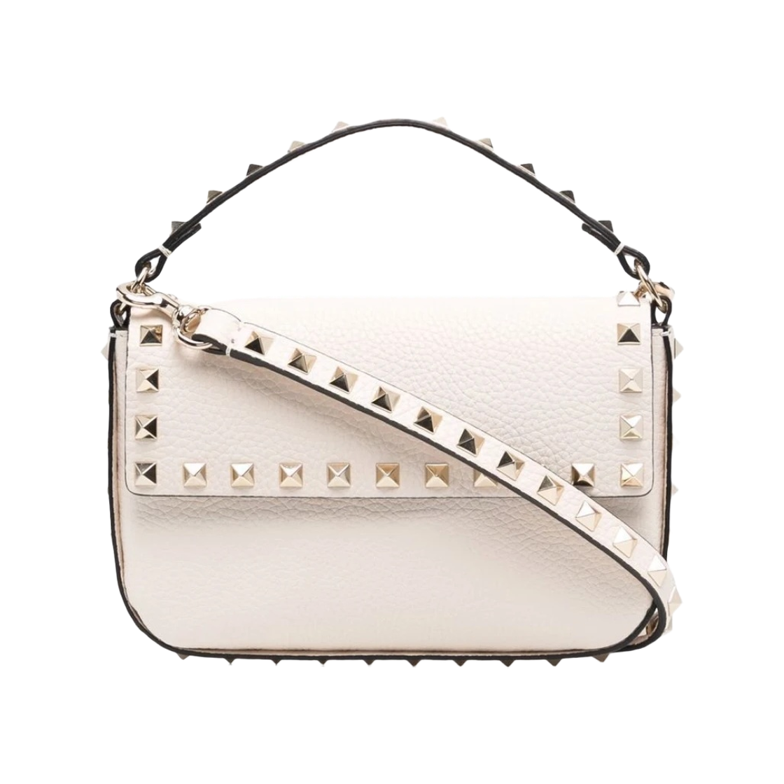 P0W07VSHI16 Valentino Rockstud Grainy Calfskin Mini Crossbody Bag Ivory