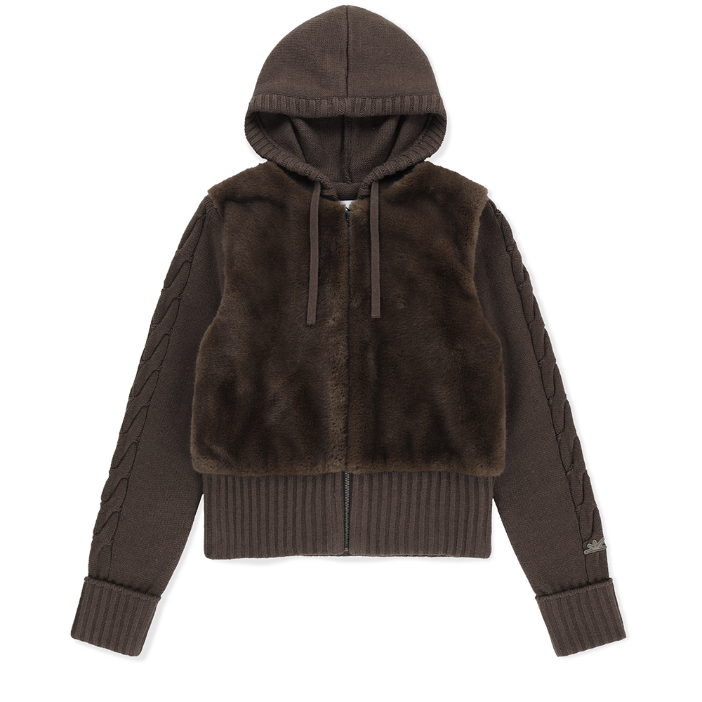 [더블적립] 썬러브투어 우먼스 포 퍼 니트 집 자켓 브라운([더블적립] sunlovetour W Faux Fur Knit Zip Jacket Brown)