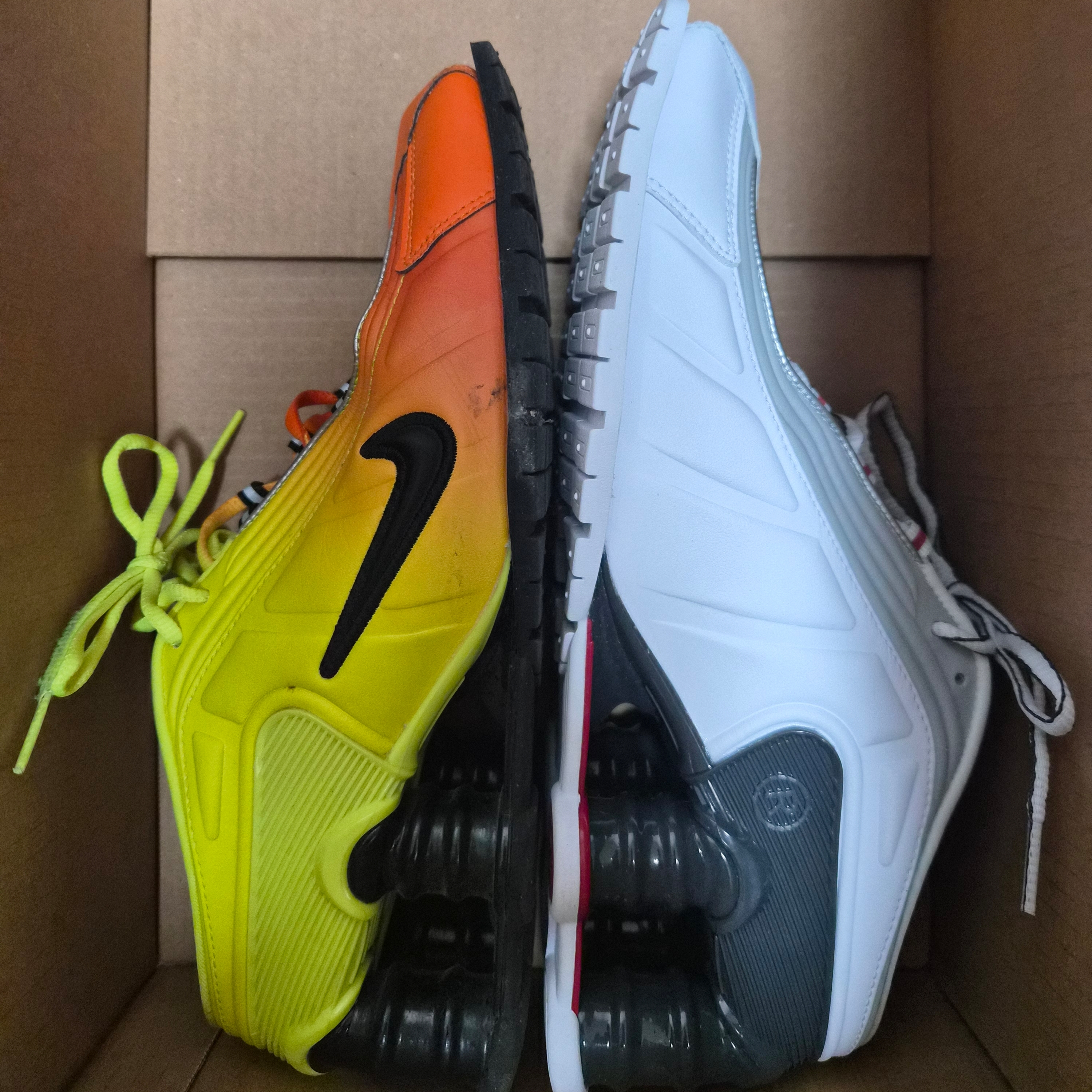 Nike x Martine Rose Shox MR4 White and Varsity Red, Nike x Martine Rose Shox MR4 Safety Orange 착용 스타일