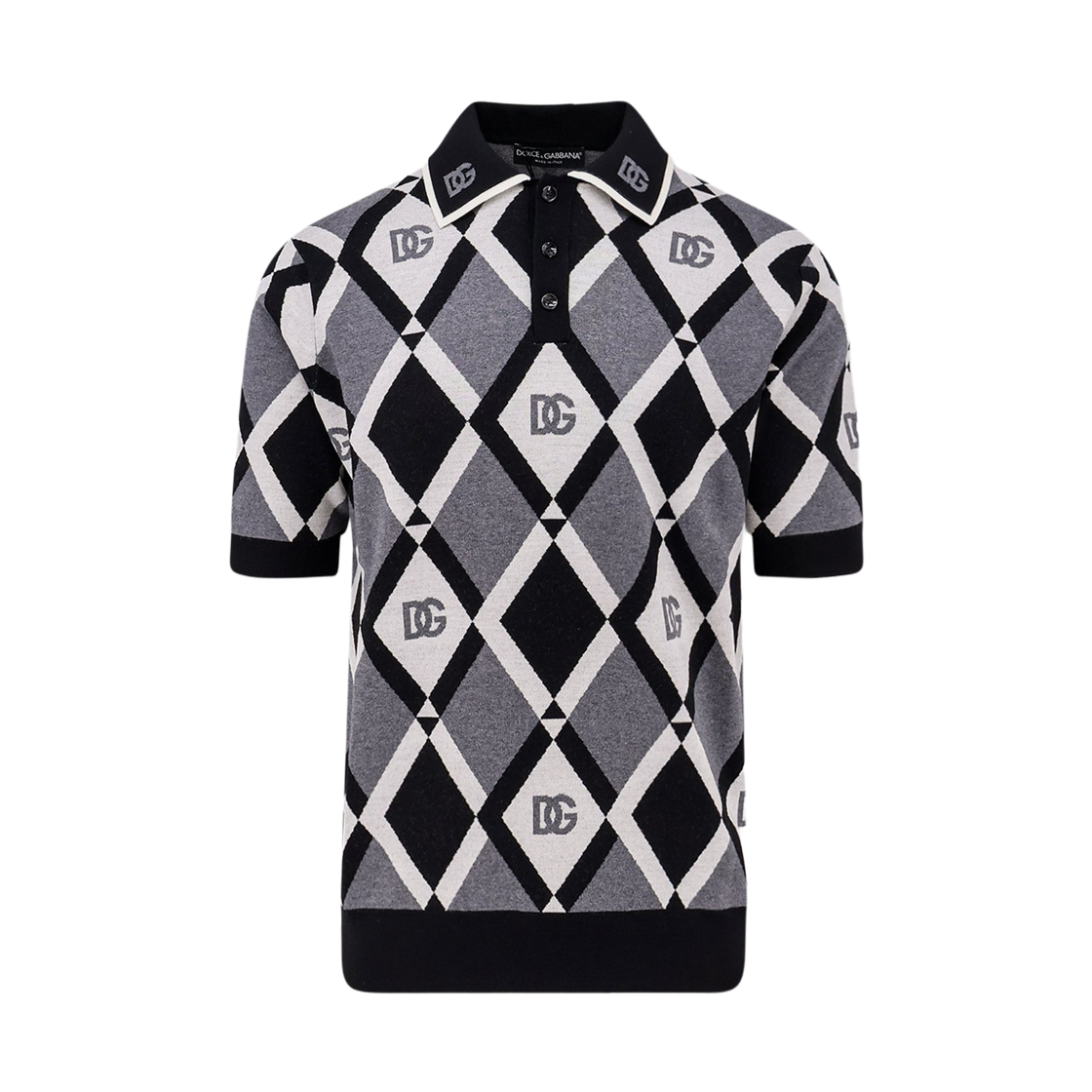 GXZ15TJDVC9N0031 Dolce & Gabbana Wool Pique Jacquard Polo Shirt Multicolor