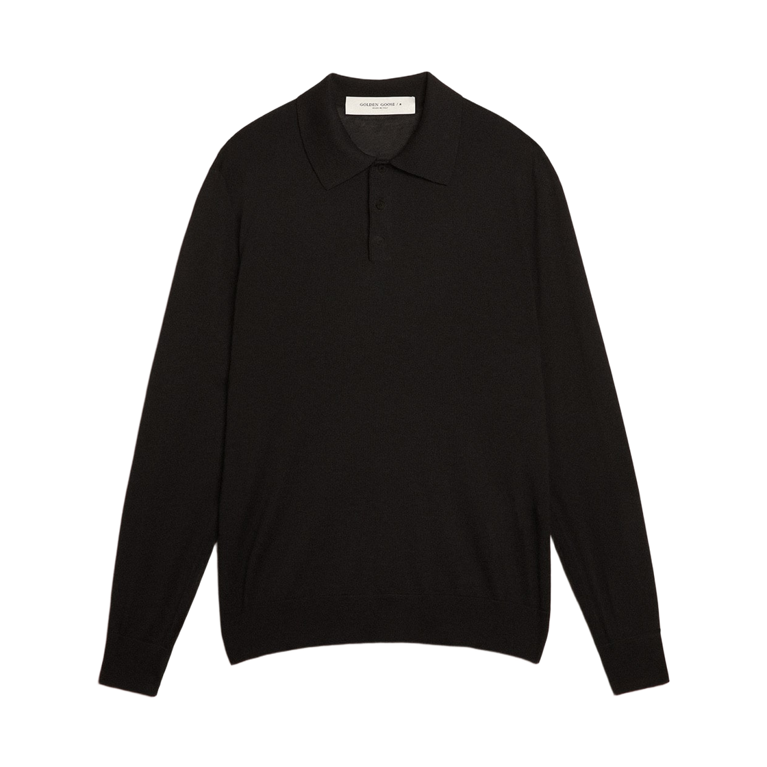 GMP01353-P001041-90100 Golden Goose Long Sleeved Polo Shirt in Merino Wool Black