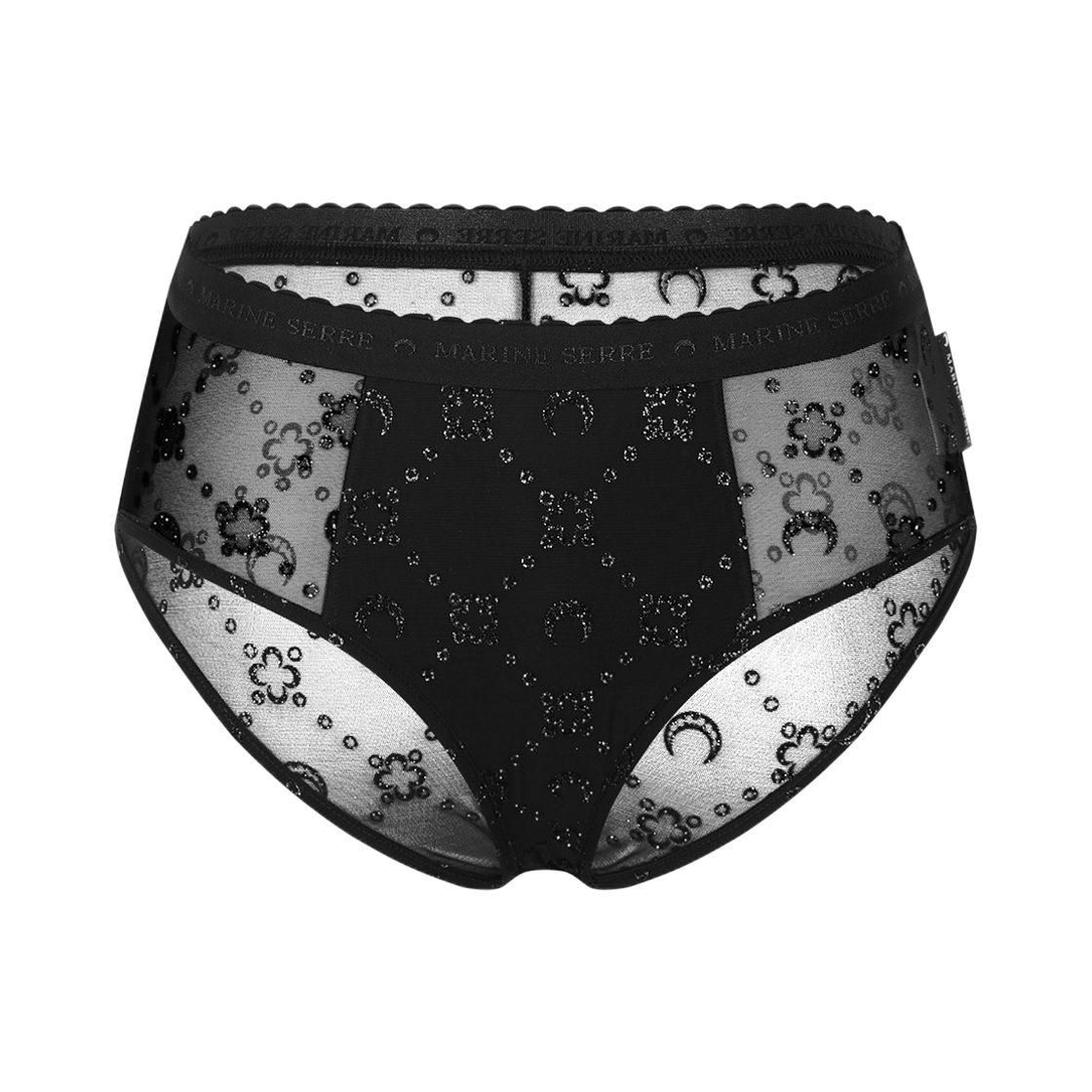 (W) 마린 세르 무노그램 메쉬 플록 글리터 브리프 블랙((W) Marine Serre Moonogram Mesh Flock Glitter Brief Black)