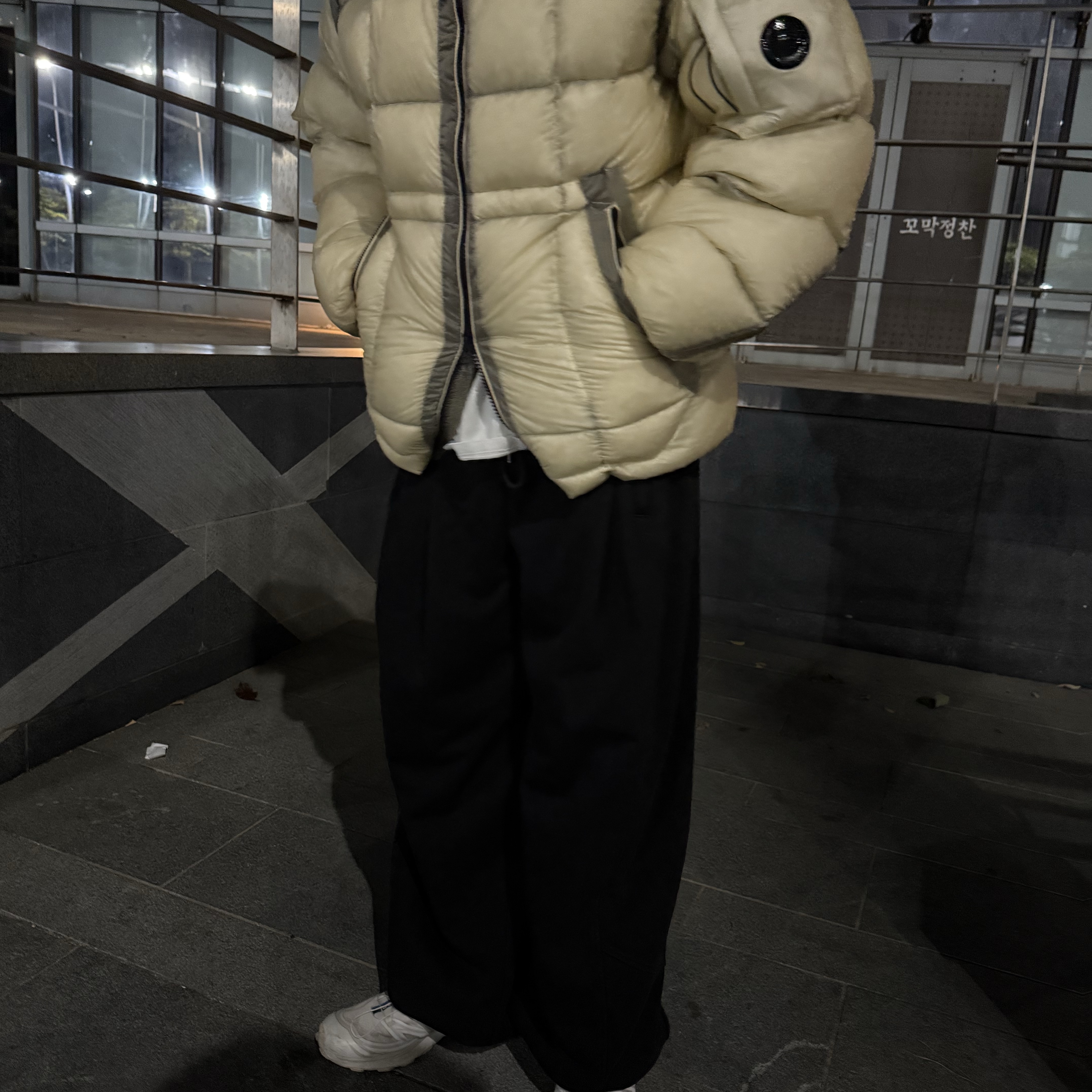 C.P. Company D.D. Shell Hooded Down Jacket Pistachio Shell Beige - 25FW 착용 스타일 - 1