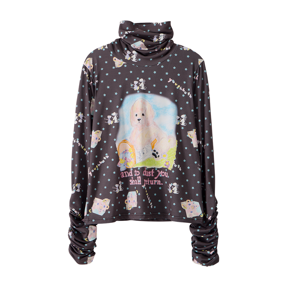 유쓰배쓰 하이넥 셔링티_도그 초코(YOUTHBATH High Neck Shirring Tee_Dog Choco)