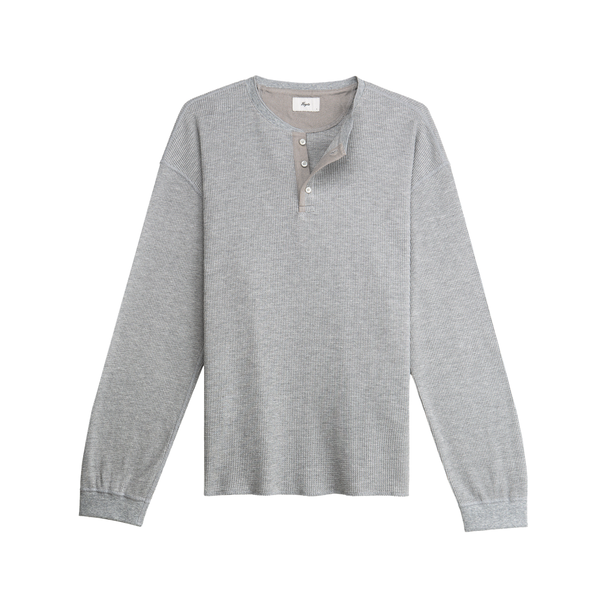 253-VTKHS-THS-lg HEYSTE Vintage Thermal Knit Henley Shirt Light Gray