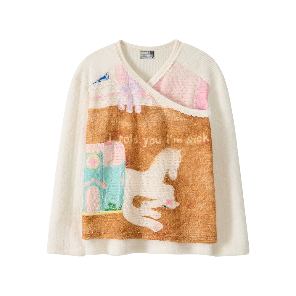 유쓰배쓰 브이넥 레이스 니트 롱슬리브_크림 홀스(YOUTHBATH V-Neck Lace Knit Long Sleeve_Cream Horse)