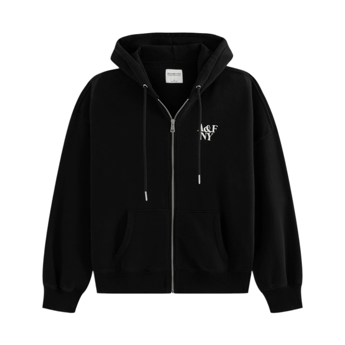 152-489-00067-900 Abercrombie & Fitch American Fleece Letter Logo Zipper Cardigan Hooded Sweatshirt Black