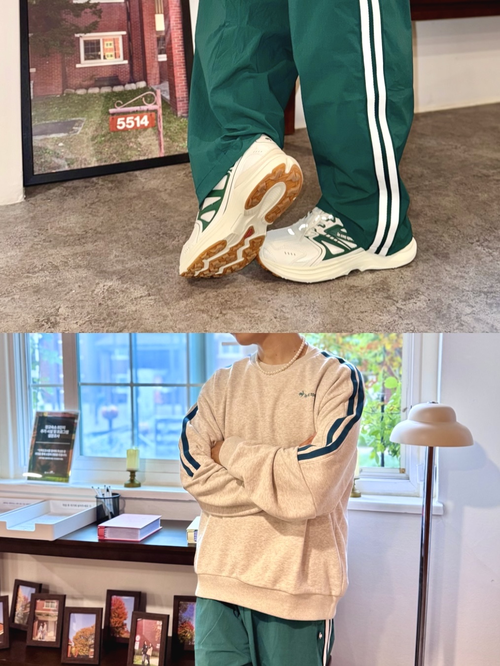 le coq sportif Nautilus Green, le coq sportif Online Exclusive Unisex Neo Sunday Deuce Jacket Ivory 착용 스타일 - 4