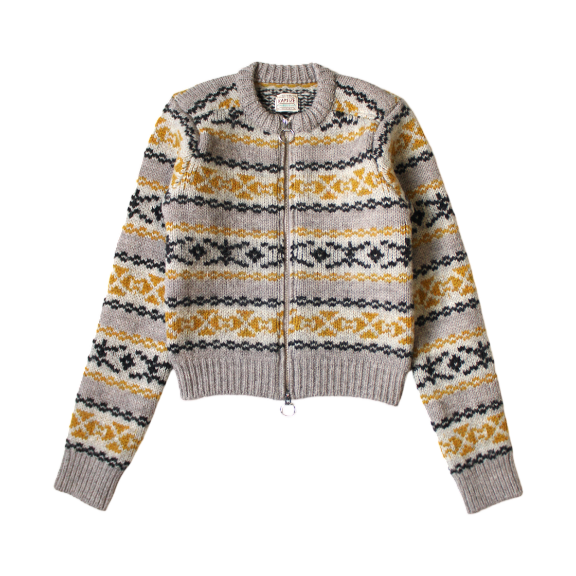 (W) 캐피탈 3G 울 옐로우나이프 페어 아일 집 숏 가디건 옐로우((W) Kapital 3G Wool Yellowknife Fair Isle Zip Short Cardigan Yellow) - 1