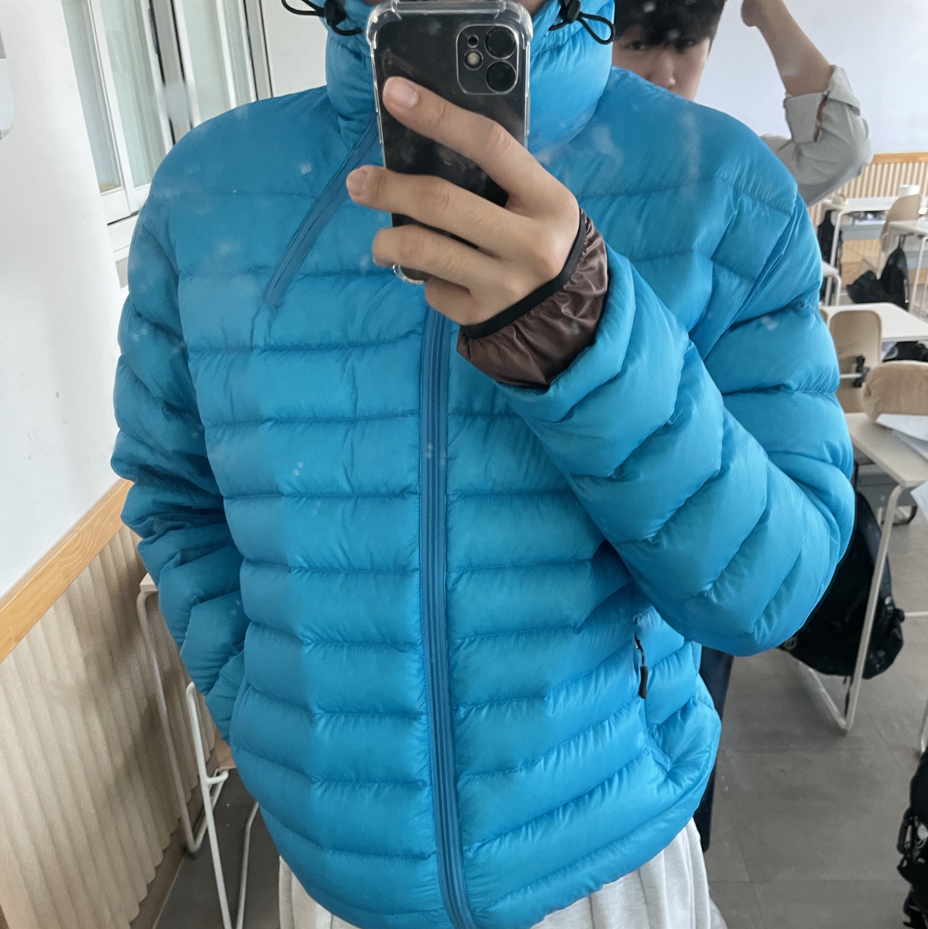 Sansan Gear Suffix Puffer Jacket Blue - 22FW 착용 스타일