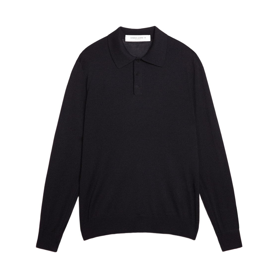 GMP01353-P001041-50501 Golden Goose Long Sleeved Polo Shirt in Merino Wool Navy Blue