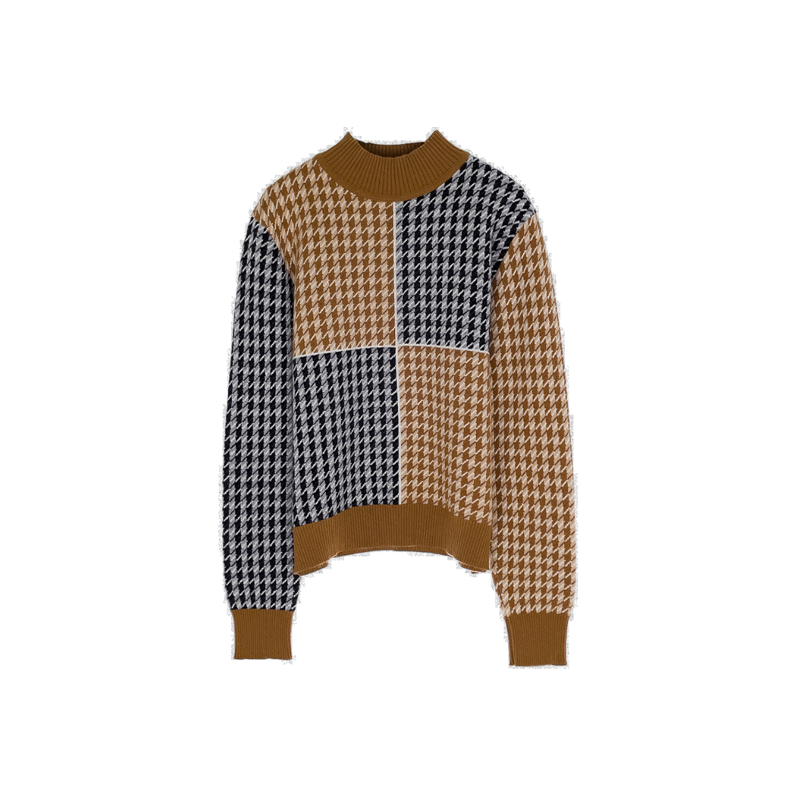 ITE23JVC685U Hermes Houndstooth Cashmere Mock Neck Pullover 40 Camel/Navy (5HA1227)