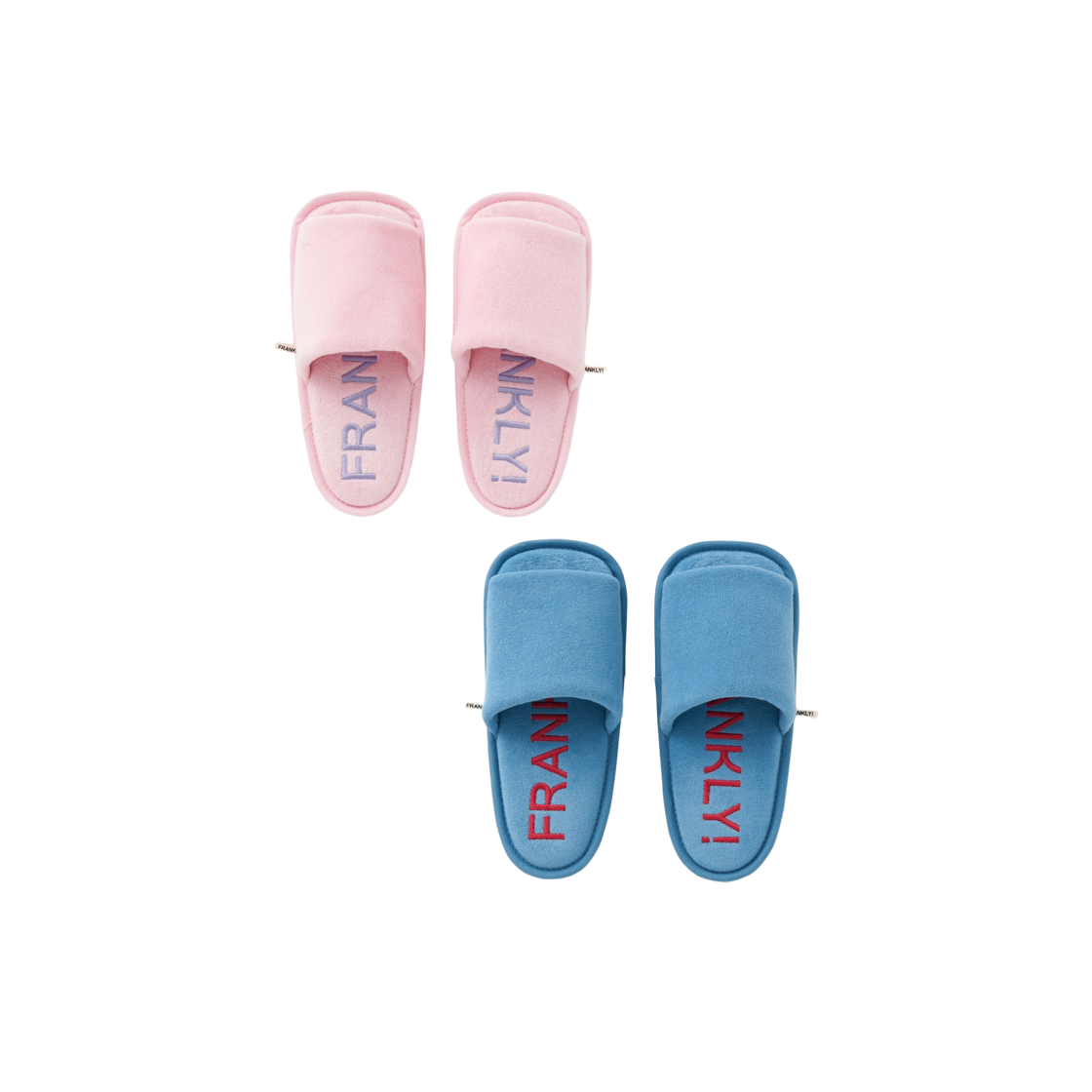 [1+1] 프랭클리 테리 스퀘어 슬리퍼 - 맥스 쿠션 룸슈즈 베이비 핑크 M + 블루 L