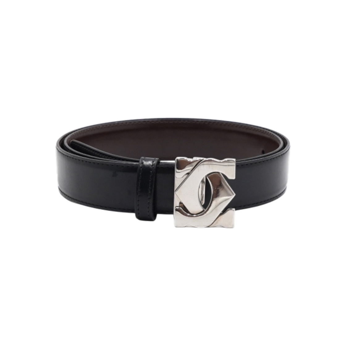 IT5QLASULOO2 Cartier Silver Double C Logo Black Brown Reversible Men's Belt