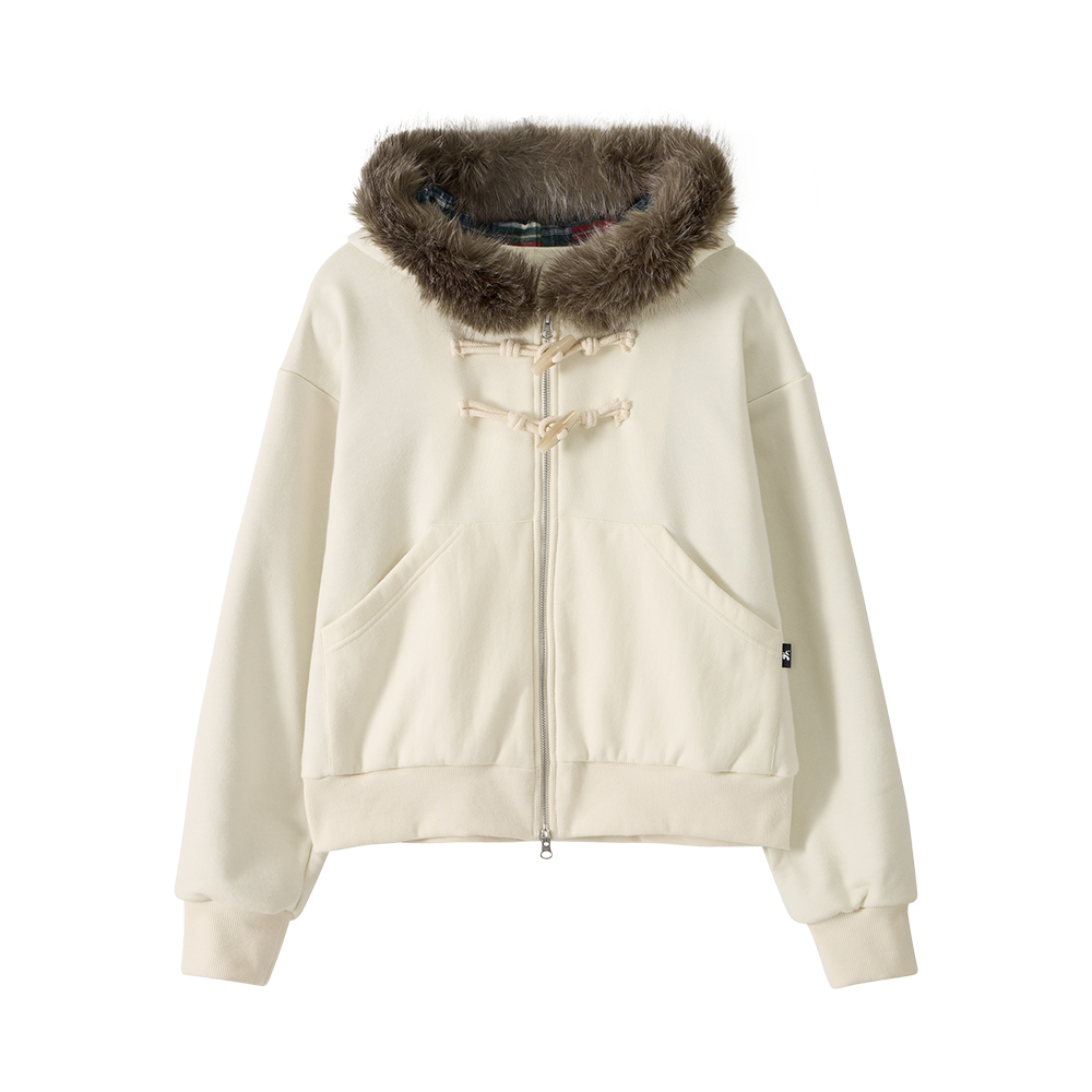 유쓰배쓰 토클 버튼 퍼 후드 집업_아이보리(YOUTHBATH Toggle Button Fur Hood Zip-Up_Ivory)