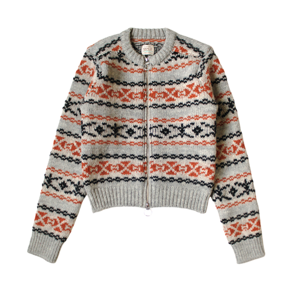 (W) 캐피탈 3G 울 옐로우나이프 페어 아일 집 숏 가디건 오렌지((W) Kapital 3G Wool Yellowknife Fair Isle Zip Short Cardigan Orange) - 1
