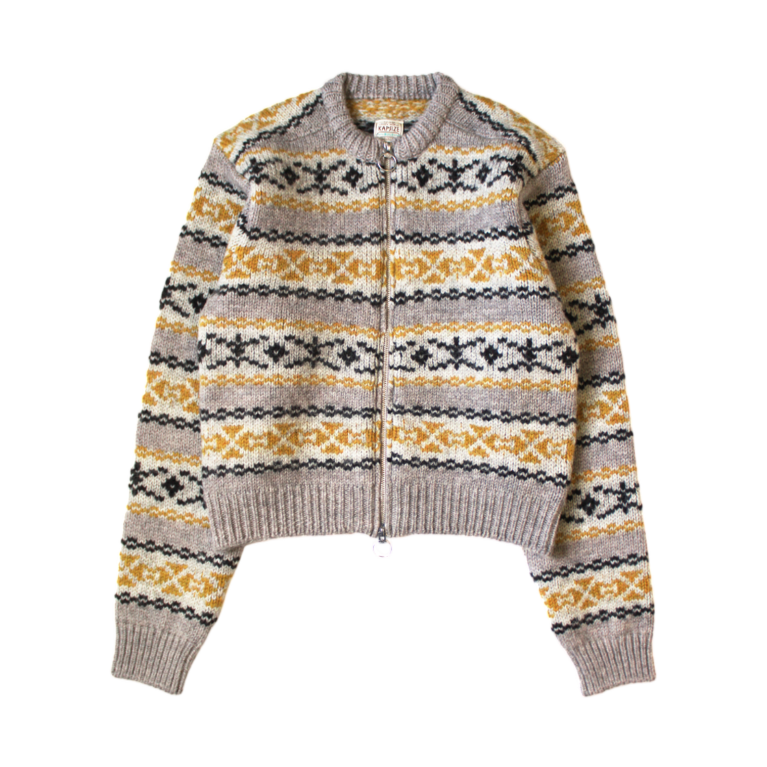 캐피탈 3G 울 옐로우나이프 페어 아일 집 숏 가디건 옐로우(Kapital 3G Wool Yellowknife Fair Isle Zip Short Cardigan Yellow) - 1