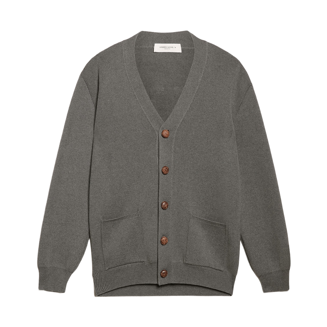 GMP00946-P000662-60304 Golden Goose Logo Back Cotton Cardigan Dark Grey Melange