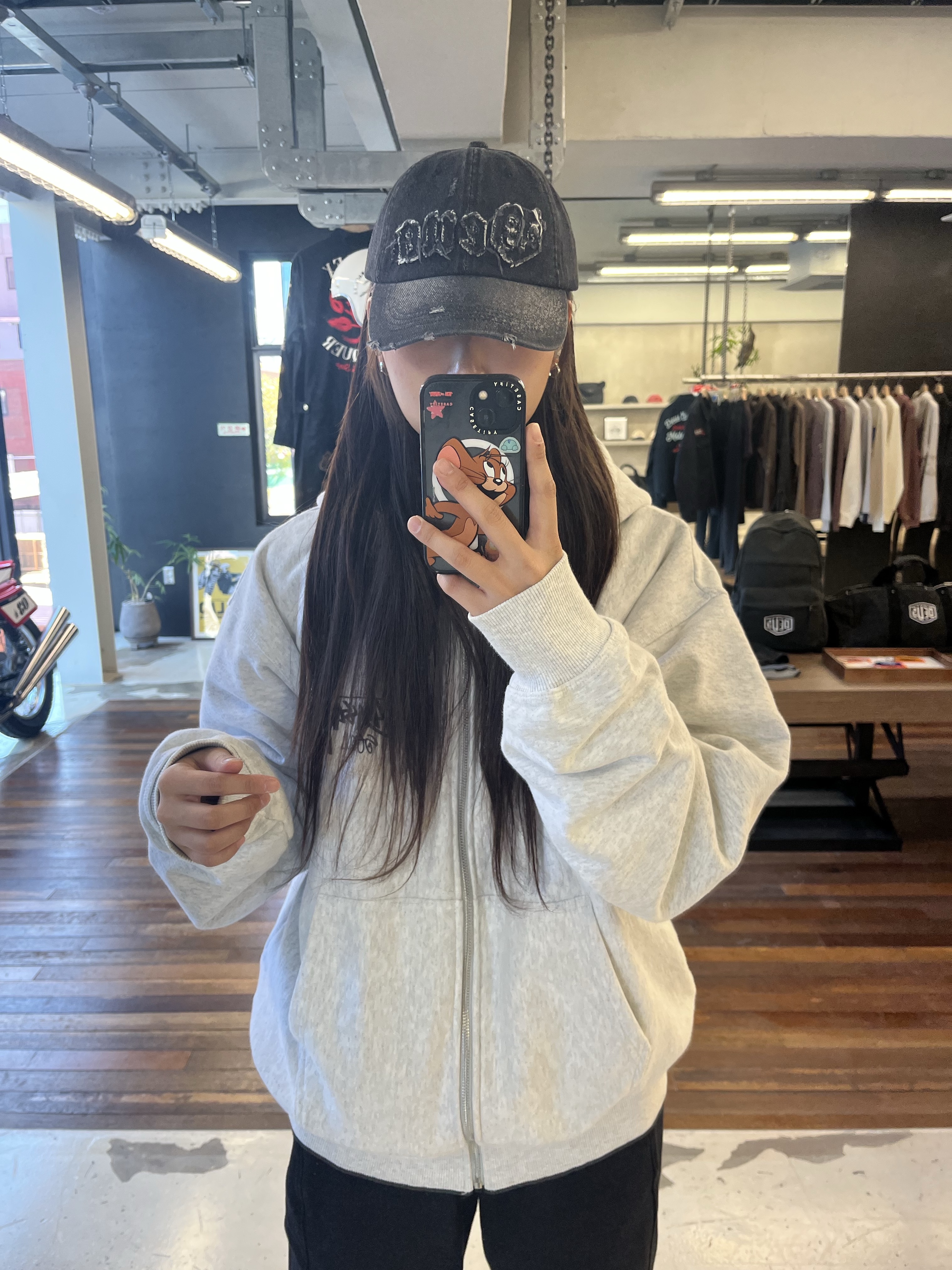Stussy Stock Seoul Zip Hood Ash Heather 착용 스타일 - 1