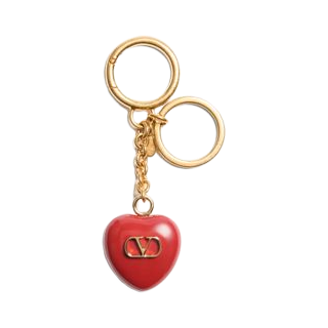 P0AU2MJP03Y (W) Valentino Coeur Royal Bag Charm with Key Ring in Metal and Enamel Antique Brass Red