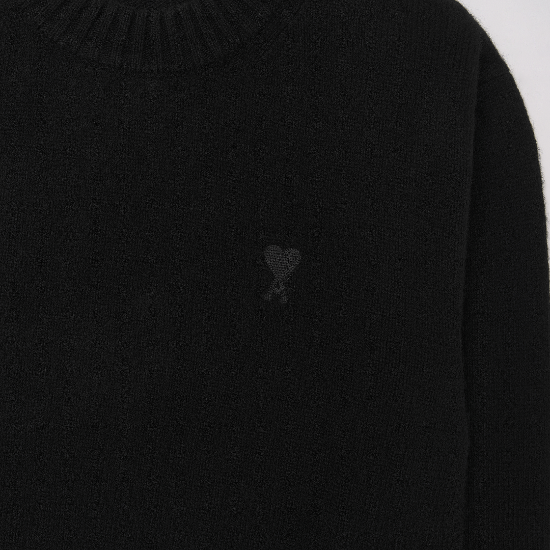 아미 톤온톤 하트 로고 캐시미어 크루넥 스웨터 블랙(AMI de Coeur Tone-On-Tone Cashmere Crewneck Sweater Black) - 3