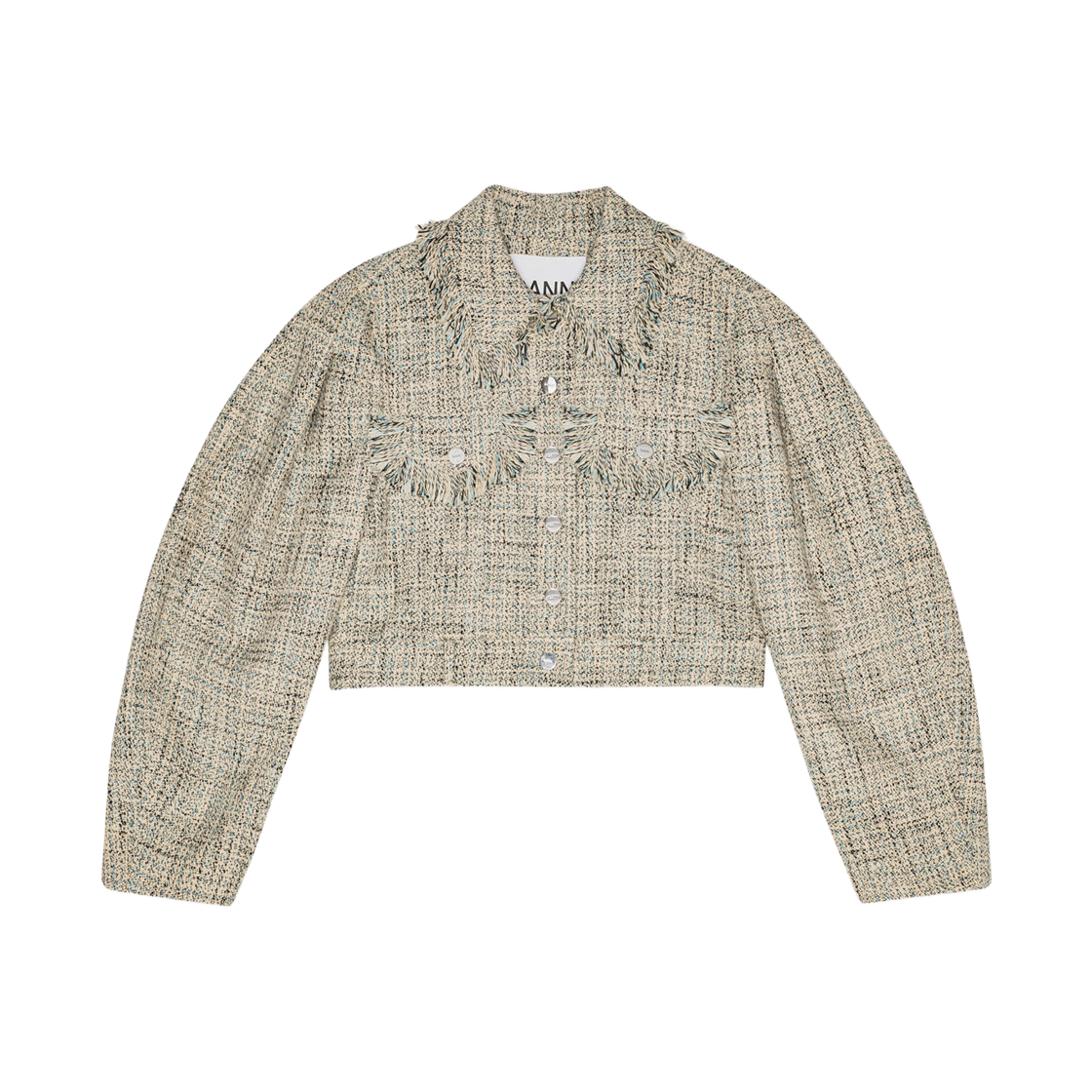 (W) 가니 숏 트위드 자켓 알래스칸 블루((W) Ganni Short Tweed Jacket Alaskan Blue)