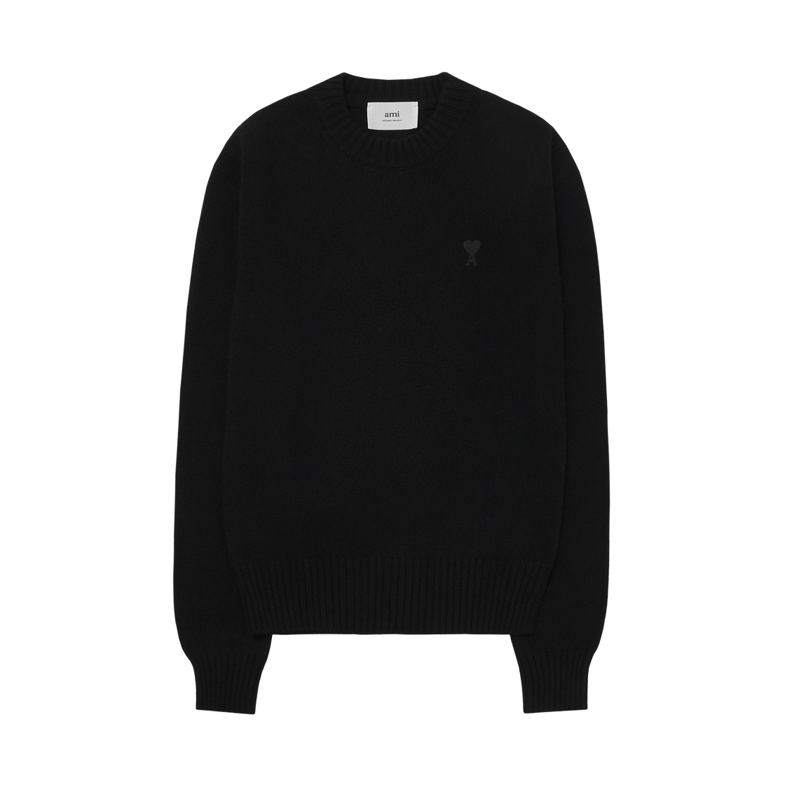 아미 톤온톤 하트 로고 캐시미어 크루넥 스웨터 블랙(AMI de Coeur Tone-On-Tone Cashmere Crewneck Sweater Black) - 1