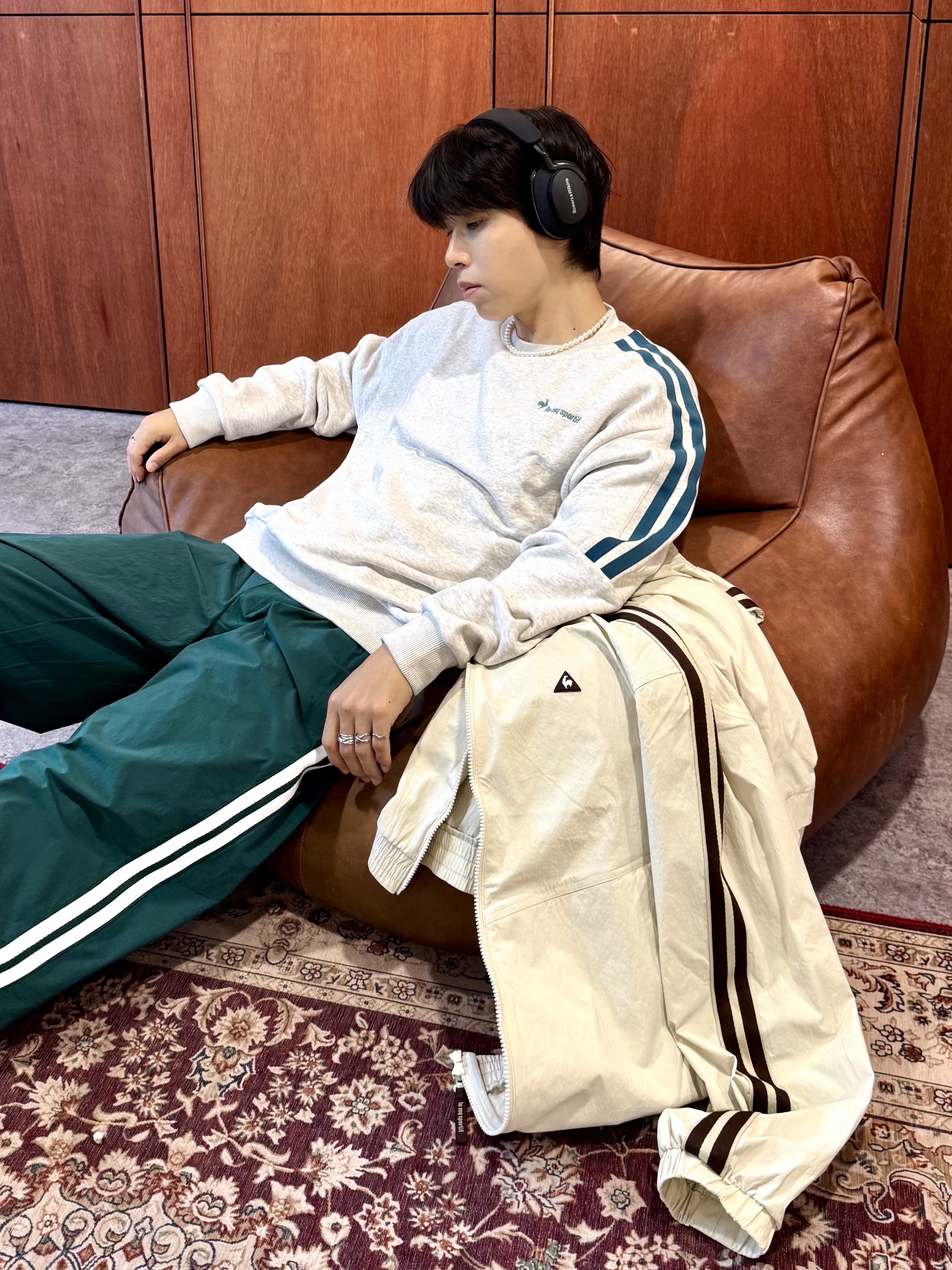 le coq sportif Nautilus Green, le coq sportif Online Exclusive Unisex Neo Sunday Deuce Jacket Ivory 착용 스타일 - 3