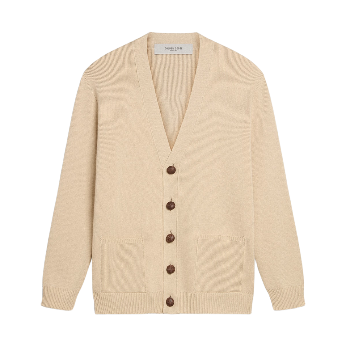 GMP00946-P001972-55550 Golden Goose Back Golden lettering Cardigan Beige