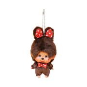 Monchhichi Bighead SS Bunny Red Dots Mascot Key Chain Brown
