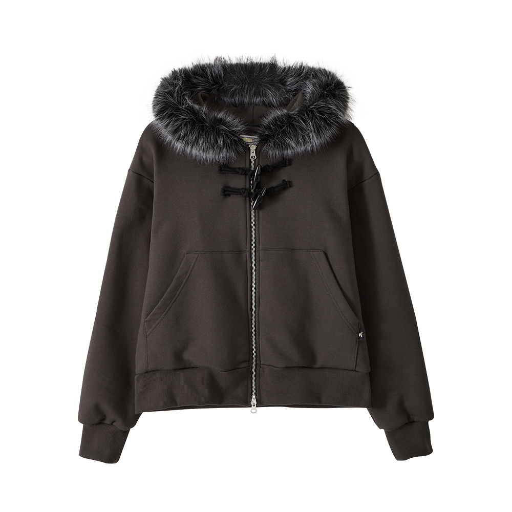 유쓰배쓰 토글 버튼 퍼 후드 집업_차콜(YOUTHBATH Toggle Button Fur Hood Zip-Up_Charcoal)