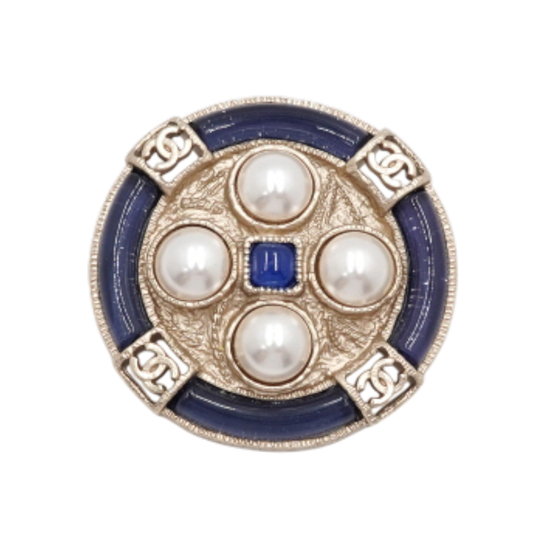 샤넬 19 시즌 크루즈 블루 마린 아이보리 글래스 펄 장식 브로치 aa57218(Chanel 19 Cruise Blue Marine Ivory Glass Pearl Brooch AA57218)