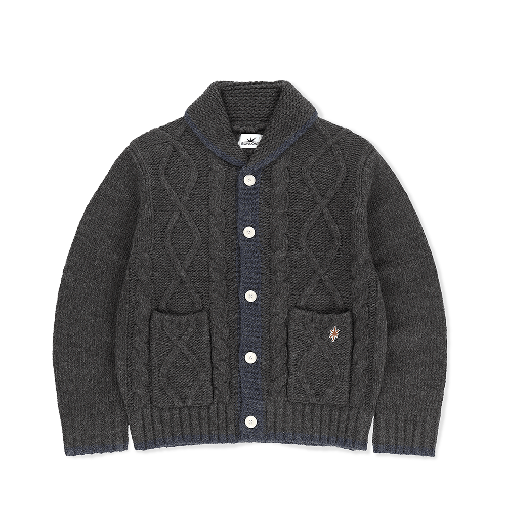 SL253KKNCK01CH [트리플적립]SUNLOVE Cable Cowichan Cardigan Charcoal
