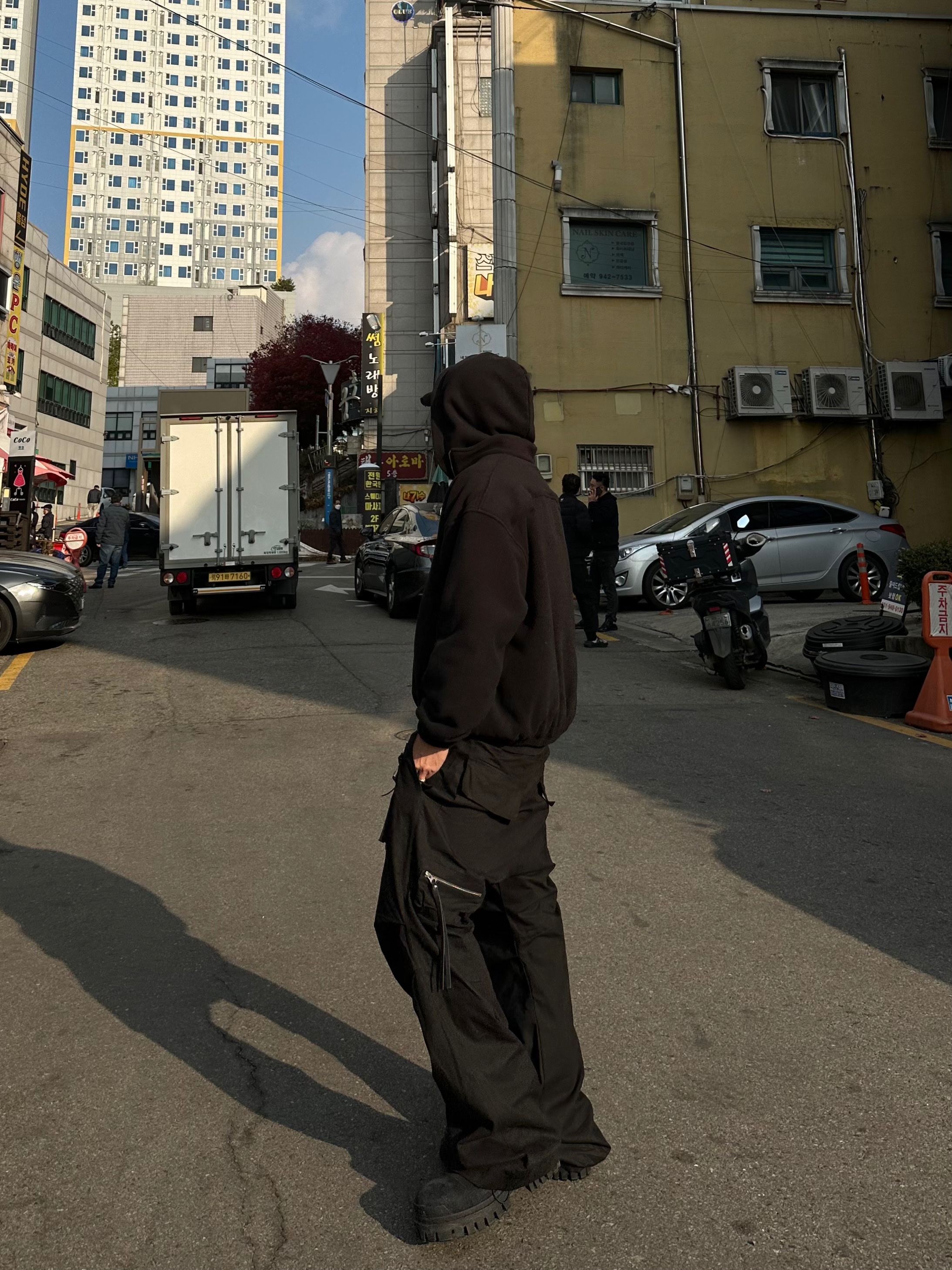 [예약 배송] Nonnod Half zip fleece Black, Wapworks Wide Safety Cargo Pants Black 착용 스타일 - 6