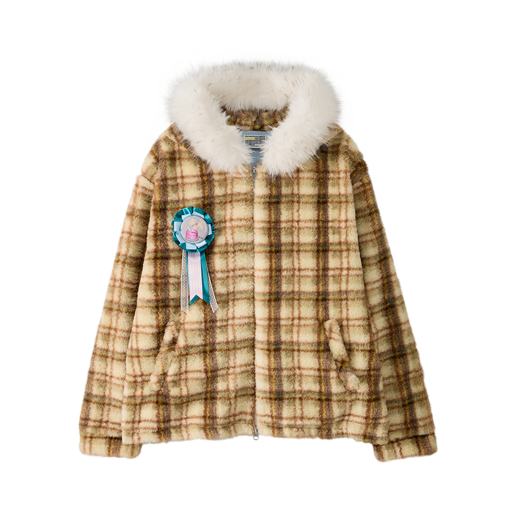 25FW2JP02 YOUTHBATH Check Fur Hood Jumper
