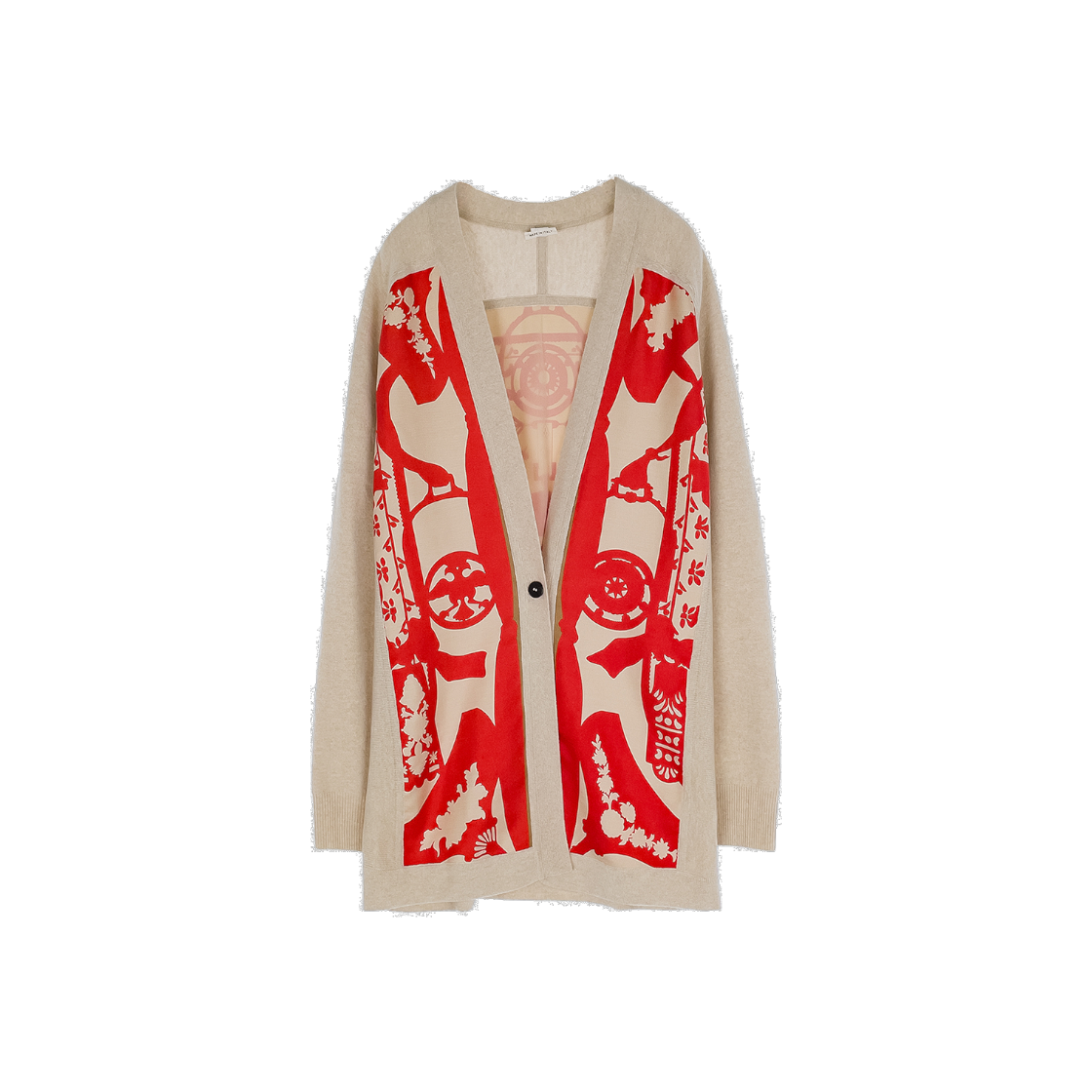 ITMVQ2H23JDR Hermes Etrier Twill Long Cardigan 36 Beige/Red (5HA1231)