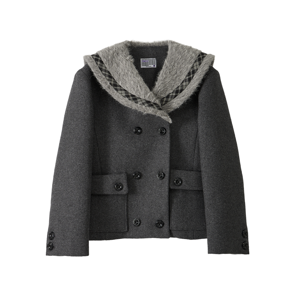 25FW2CT01 YOUTHBATH Fur Sailor Collar Wool Coat_Charcoal