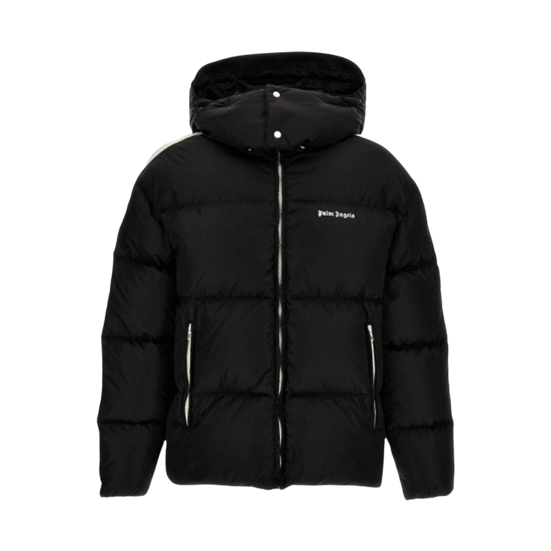 팜엔젤스 후디드 트랙 다운 재킷 - 블랙(Palm Angels Hooded Track Down Jacket - Black)